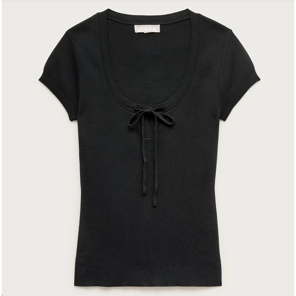 J.Crew | NWT Tie-Front Short-Sleeve Sweater Top Black | Sz S